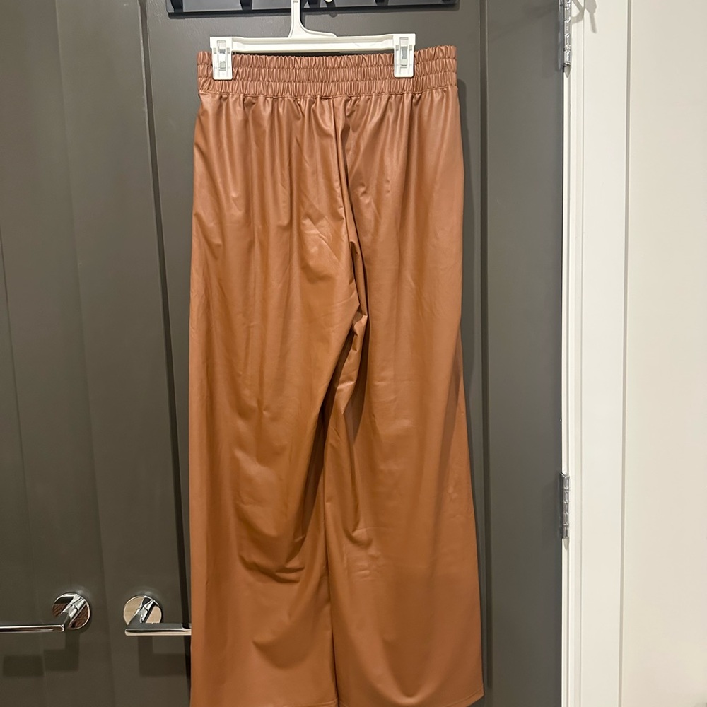 Aerie Faux Leather Wide Leg Pants in Brown - Picture 3 of 4